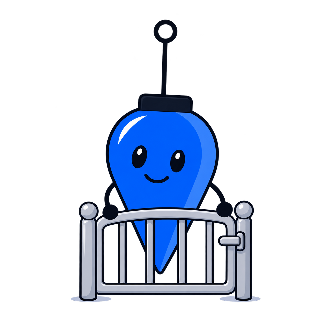 A broad blue bob behind a single-latch gate.