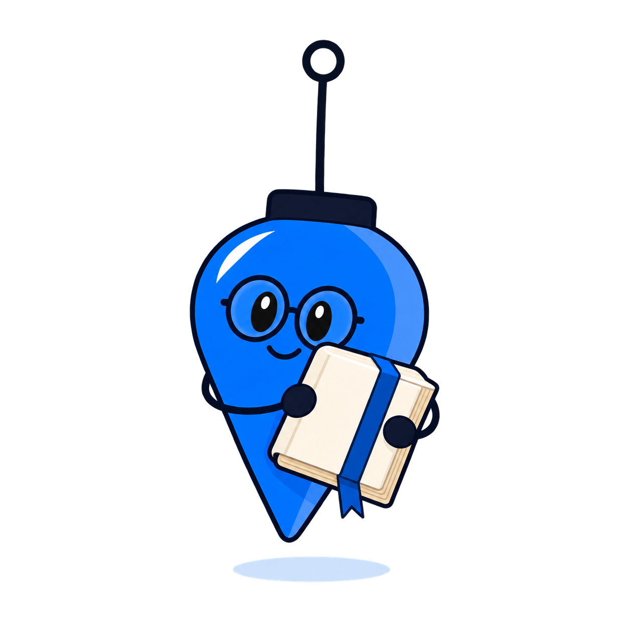 A wide blue bob, round spectacles and a ribbon-bound ledger.