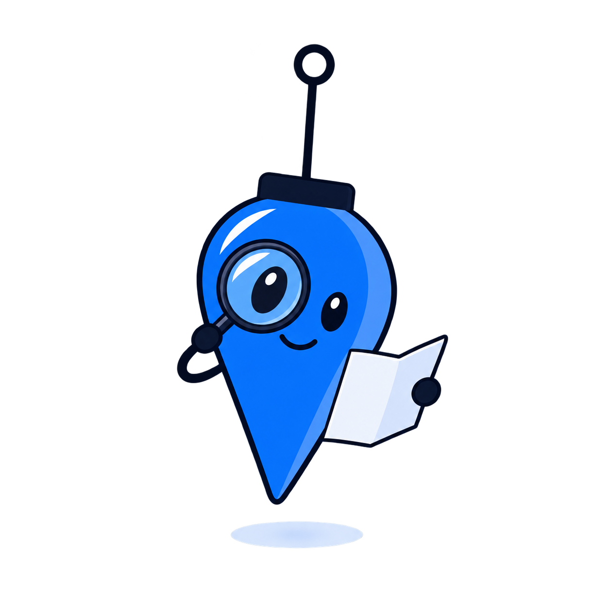 A periwinkle bob with a loupe and folded report.