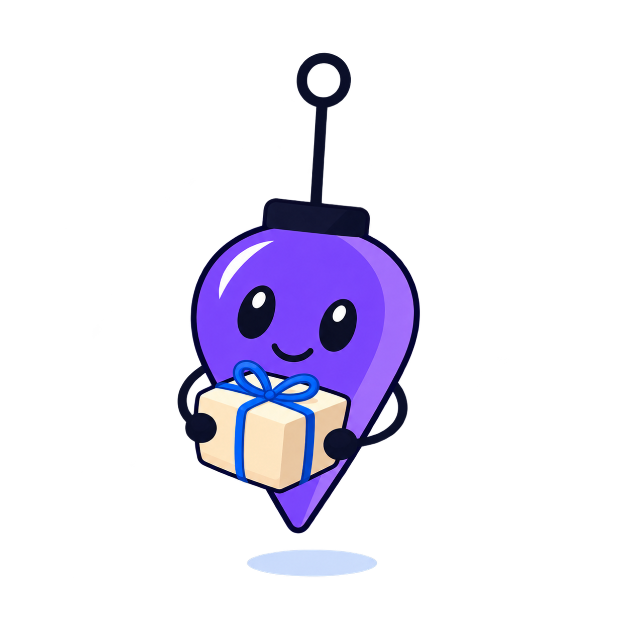 A tiny violet bob holding a parcel.