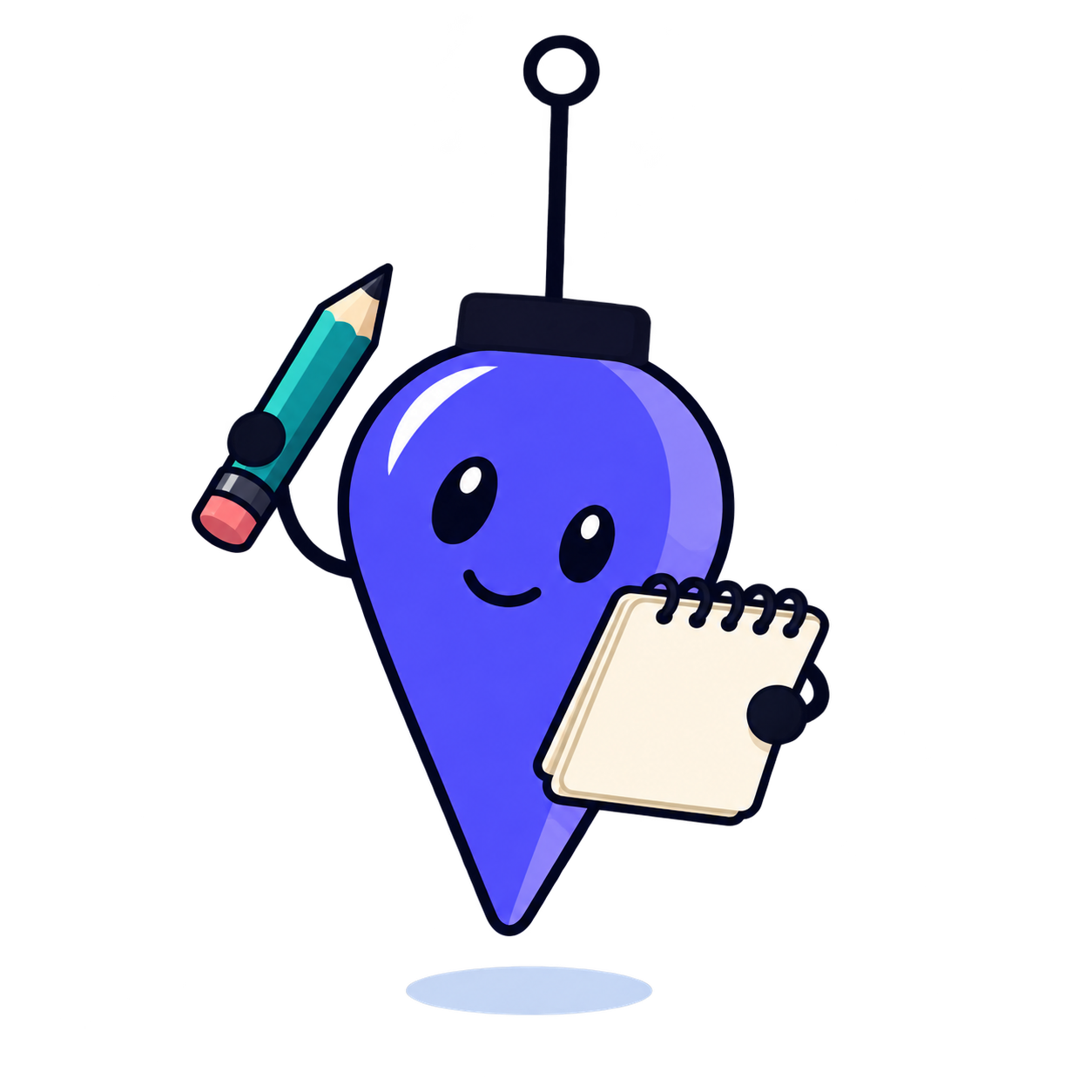 A playful violet bob with a pencil and blank sketchbook.