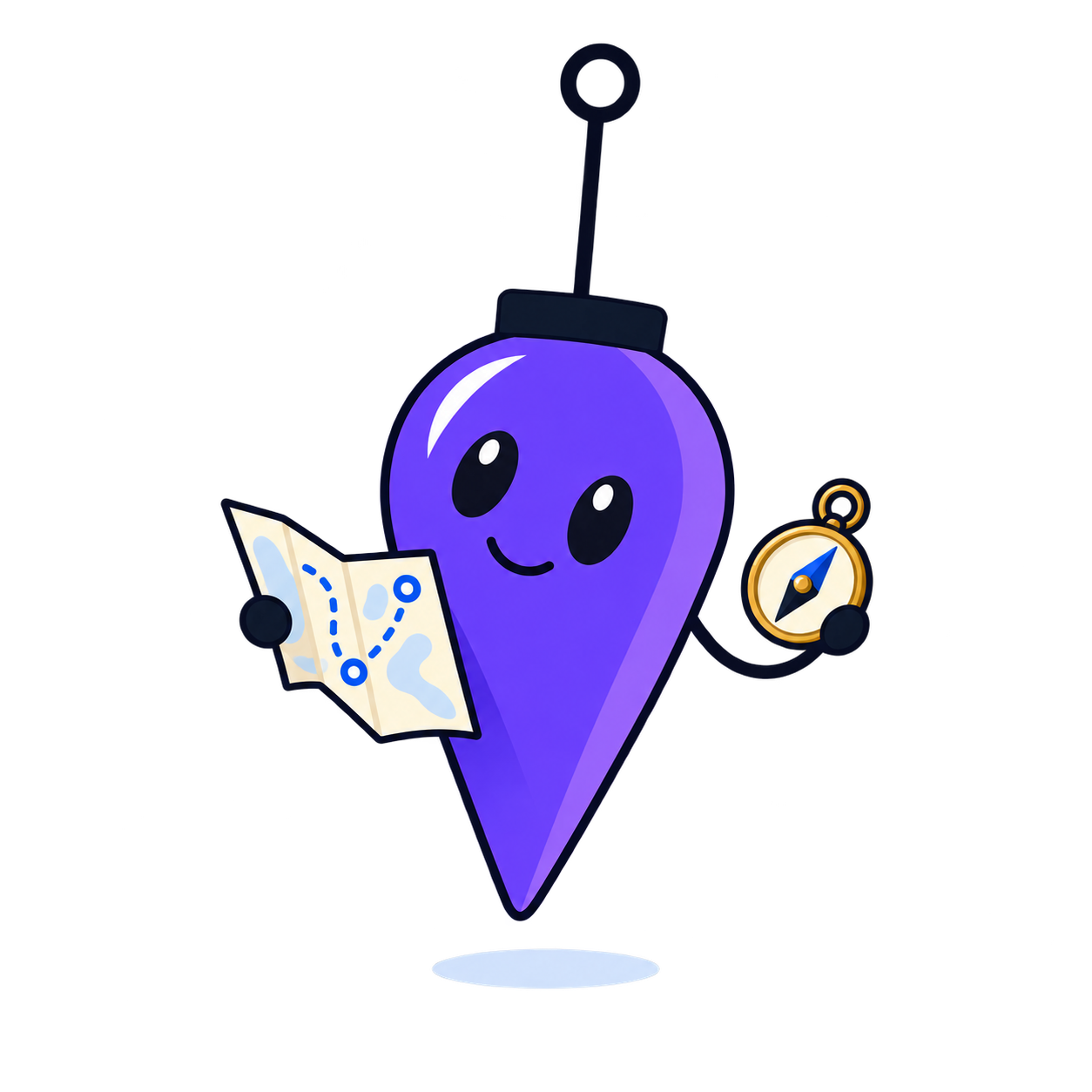 A slender violet bob with a map and compass.