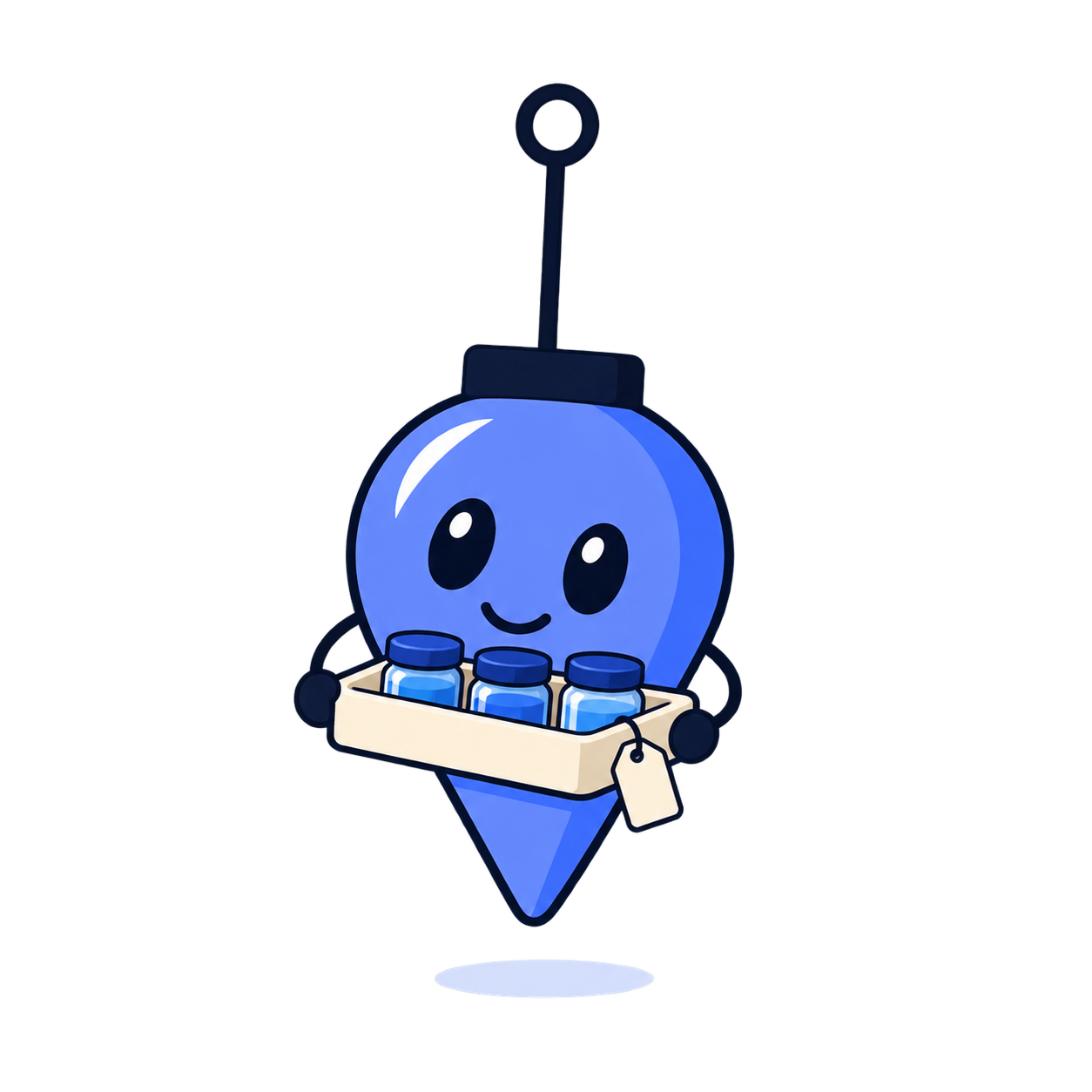 A periwinkle bob carrying sample jars on a tray.