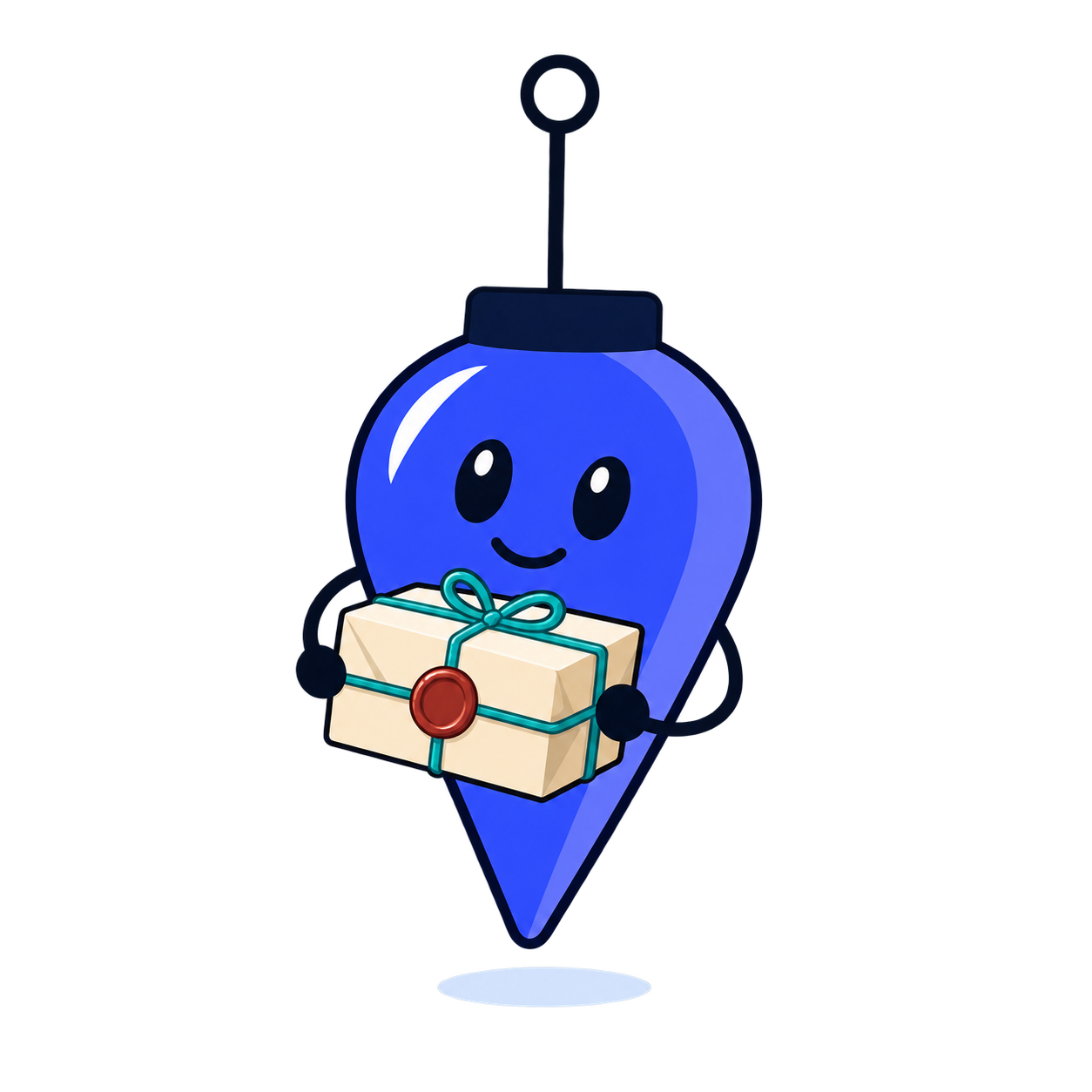 An indigo bob carrying a tied, sealed parcel.